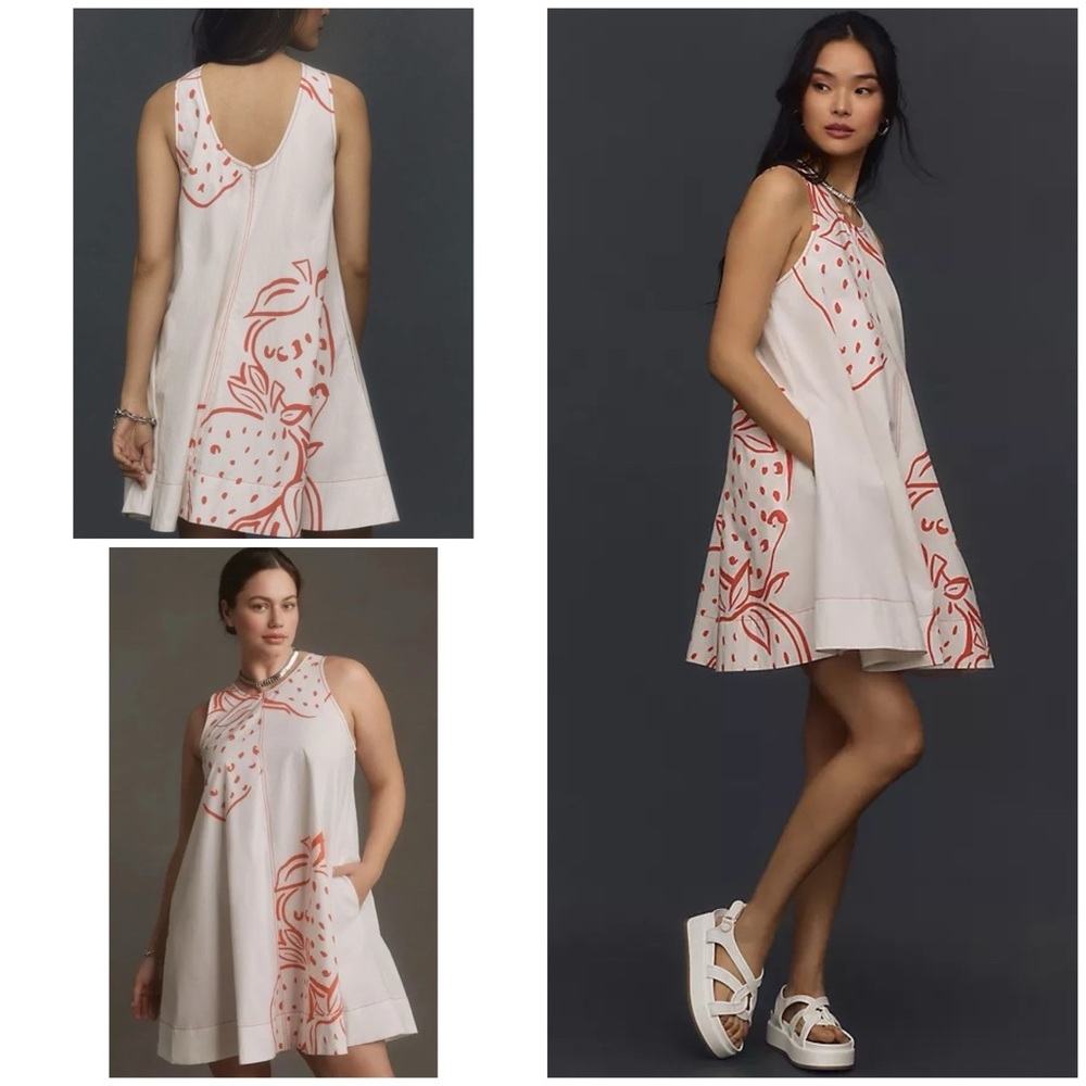 NWT Anthropologie Maeve Keiko Strawberry Danielle Kroll Fruit Shift Dress XS​